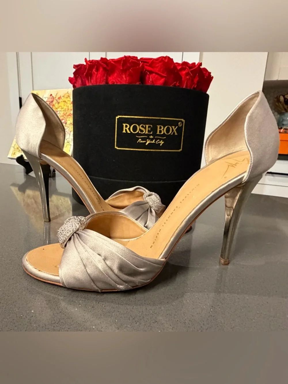 Giuseppe Zanotti Satin D'Orsay Heels W Swarovski Crystal Accent in Silver Sz 39